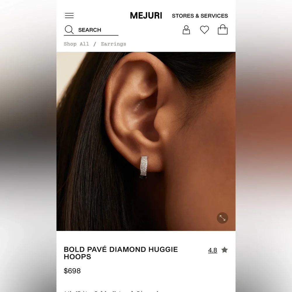 💎Mejuri Bold pavé Diamond Huggie Hoop Earrings 14k white gold - Picture 1 of 8